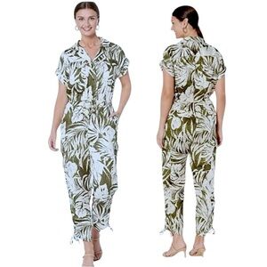 LAUREN RALPH LAUREN Safari Jumpsuit Palm Print Green/Cream Woman’s Size 16 NWOT